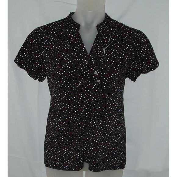 Style & Co Tops - Colorful Dots Sz Large Ruffled Stretchy Jersey Knit Black Shirt STYLE & CO
